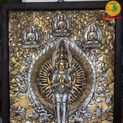 Tranh Thangka Kiểu cổ 3D Thiên Thủ Quan Âm